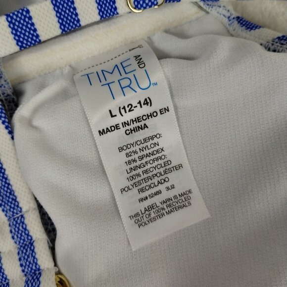 Time and Tru Womens Large Blue White Textured Stripe Bikini Top - Picture 7 of 8